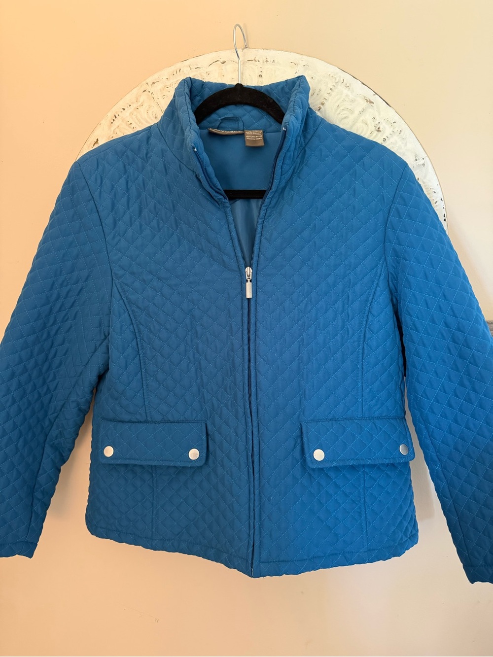 Jane Ashley Quilted Teal-Blue Zip-Up Puffer Jacket